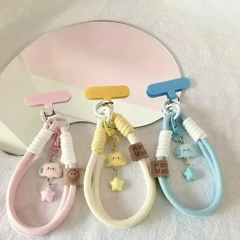귀여운 구름 스타 다채로운 휴대 전화 스트랩 짧은 손목 스트랩 매력 키 체인 카메라 체인 끈 범용 전화 케이스 끈