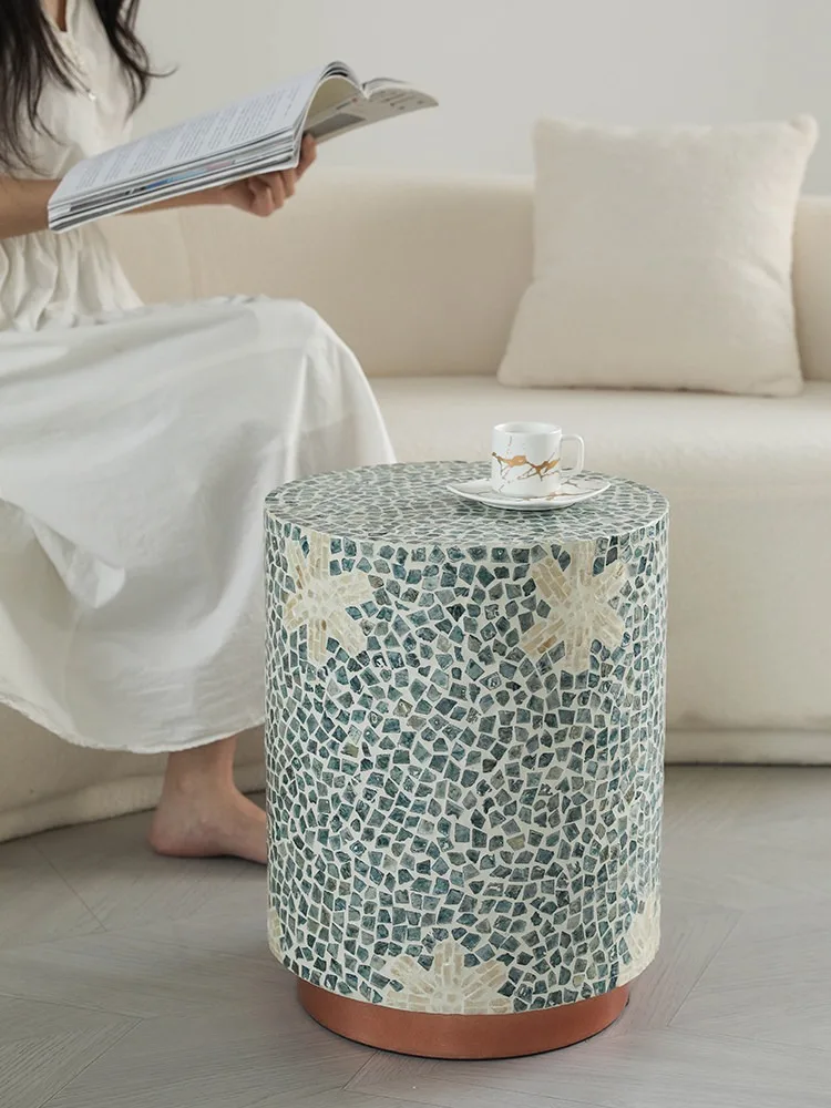 Natural Shell Round Tea Table Balcony Living Room TV Cabinet Sofa Side Coffee Tables furniture