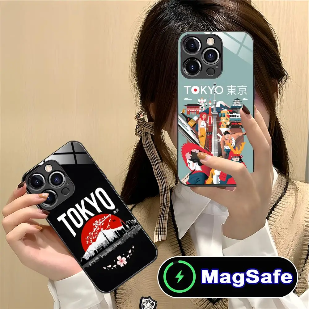 

Чехол для мобильного телефона Tokyo Night для iPhone 16, 15, 14, 13, 12, 11 Pro Max Plus Mini MagSafe, стеклянный цветной принт, смартфон, красивый