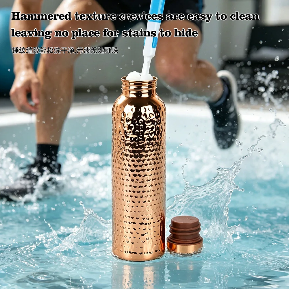 Ayurvedic Style Copper Plated Water Bottle, Inner & Outer Electroplated Single Wall Sports Cup for Cycling, Gym
