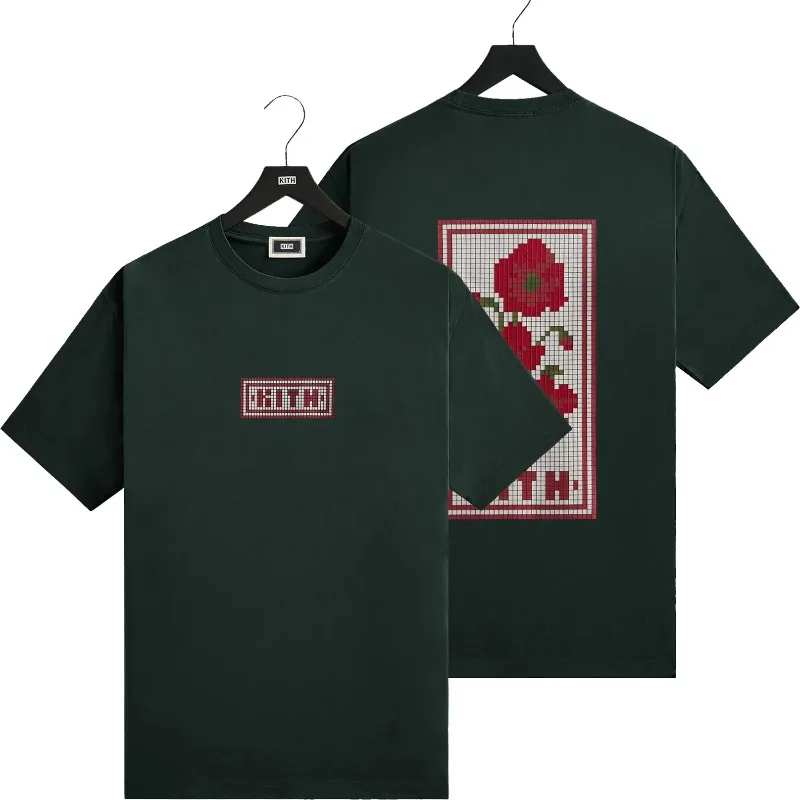 New KITH Box Floral Logo Print T Shirt Men Women Short Sleeve High Quality Loose Cotton T-shirt Fashion Streetwear Tops Tee