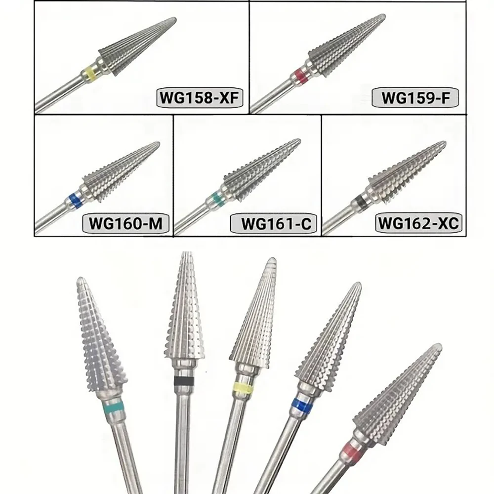 New  5-in-1 Long Carbide Professional Tungsten Steel Nail Drill Bit Gradient Teeth Design for Pre-treatment and Removal