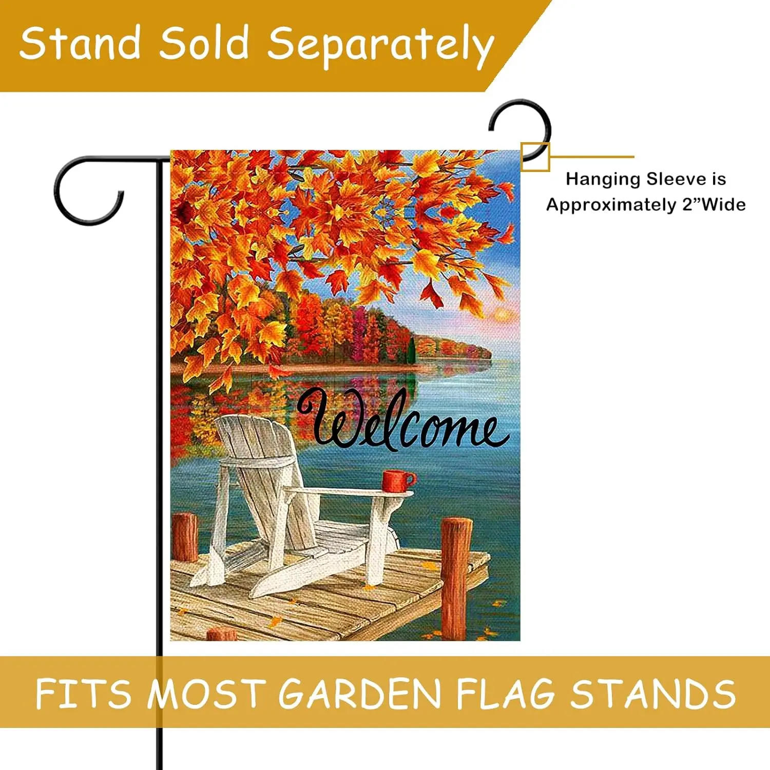 Selmad Home Decorative Fall Double Sided Garden Flag Welcome Quote, Thanksgiving Lake House Yard Flag, Autumn Maple Leaf Garden