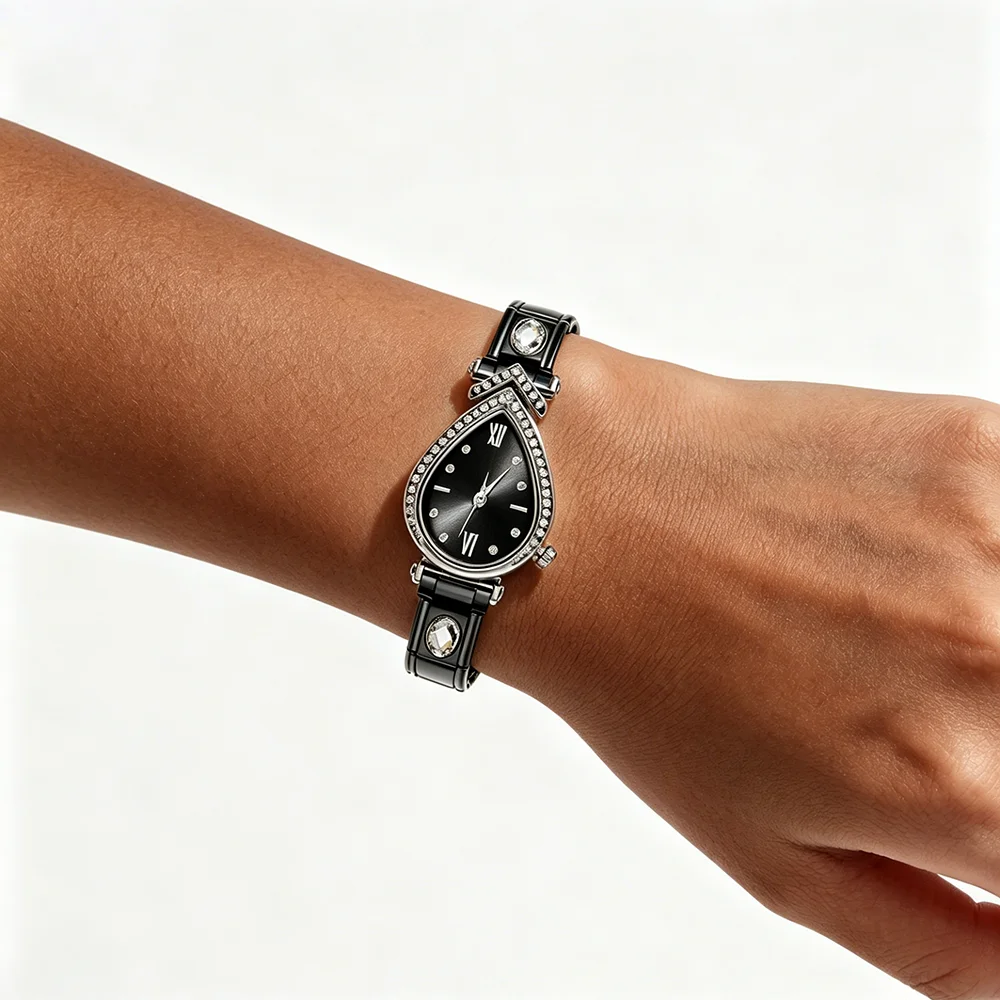 URING DIY Uhrenarmband-Verbinder Italienischer Charm-Anhänger Passend für 9mm Edelstahl Bunte Ovale Zirkonia-Perlen zur DIY-Schmuckherstellung in Schwarz – Detail 3