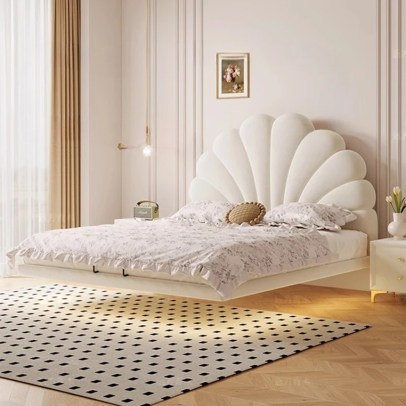 

Beige Japanese Double Bed White Minimalist Daybed Modern Two-person Bed Tanning Luxury Camas Matrimoniales Bedroom Furniture