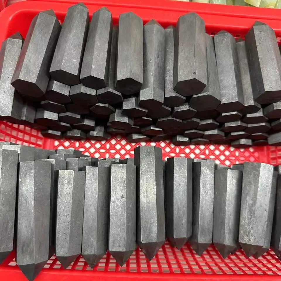 Natural Shungite Stone Obelisk Tower Polished Wand Point For Home Decoration
