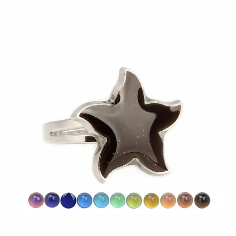 Bauhinia/Big Starfish Mood Ring Color Change Adjustable Emotion Feeling Changeable Temperature Ring Jewelry for Birthday Gift