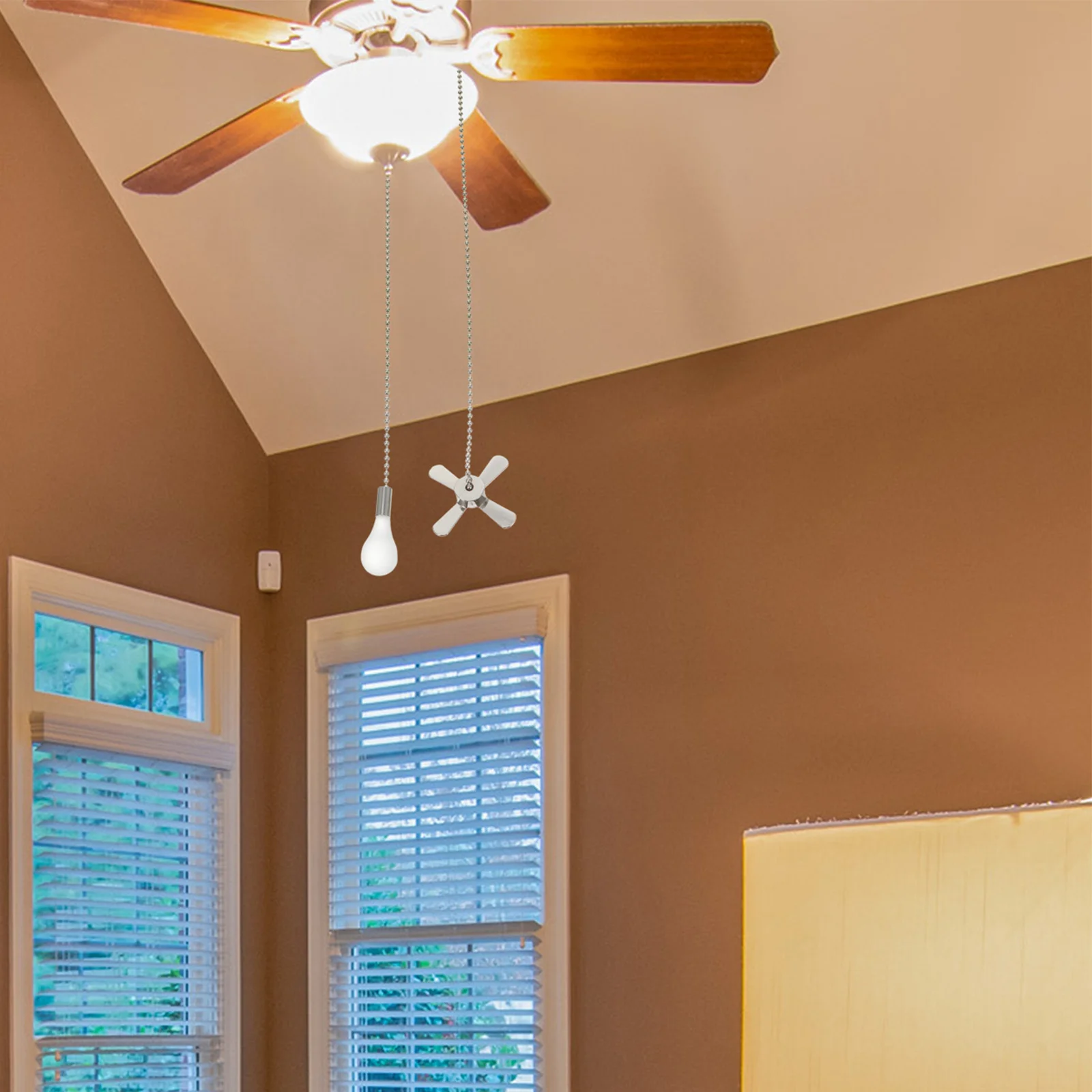 

2Pcs Ceiling Fan Pull Chains Set Round Vintage Beaded Fan Light Pull Cord Pendant Ornament Extension for Home Decor Festival