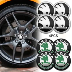 4Pcs 56mm Wheel Center Caps Aluminum Domed Sticker Alloy Badge For Skoda Rapid Octavia A5 RS Kodiaq Fabia A7 Accessories