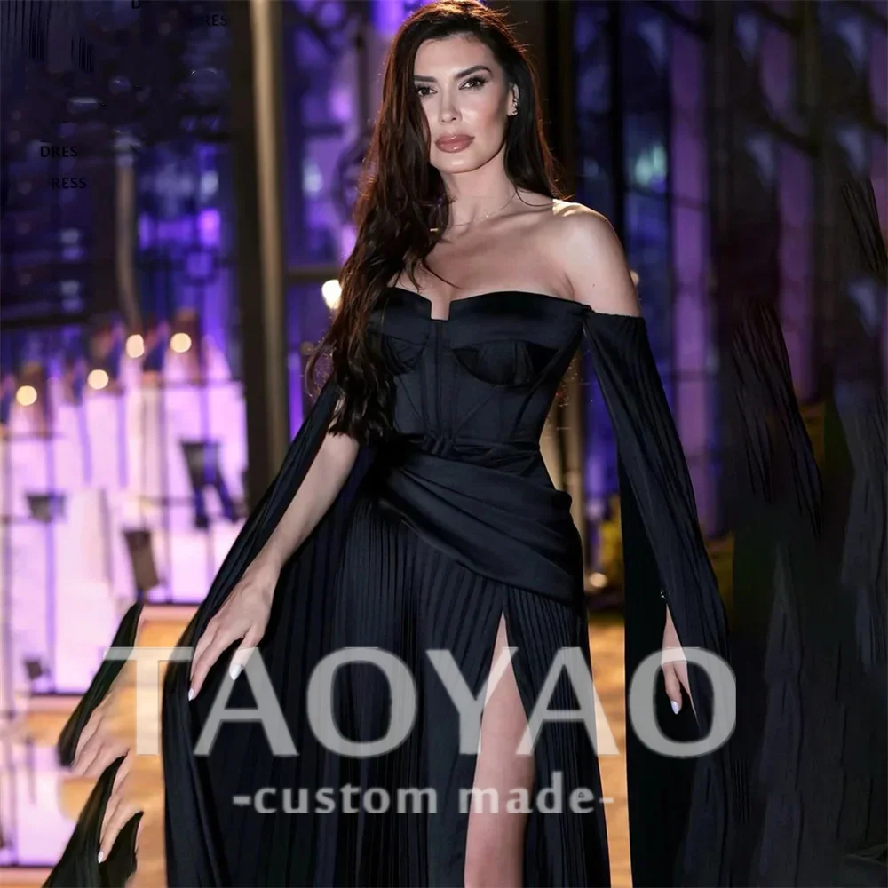 Black Satin A-Line Sexy Sweetheart Prom Dresses Celebrity Dresses Strapless Off The Shoulder 2024 Evening Dress Formal Gown