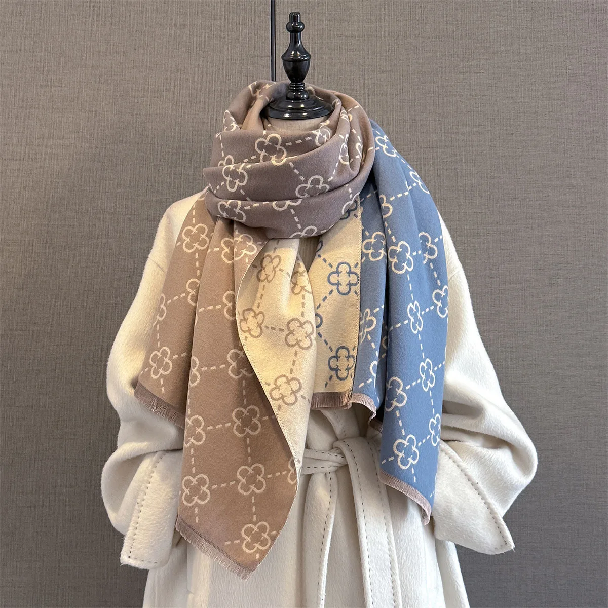 Осень-зима, теплый кашемировый шарф, модная шаль с цветочным принтом, женский шейный платок, платки из пашмины, женское пончо Echarpe