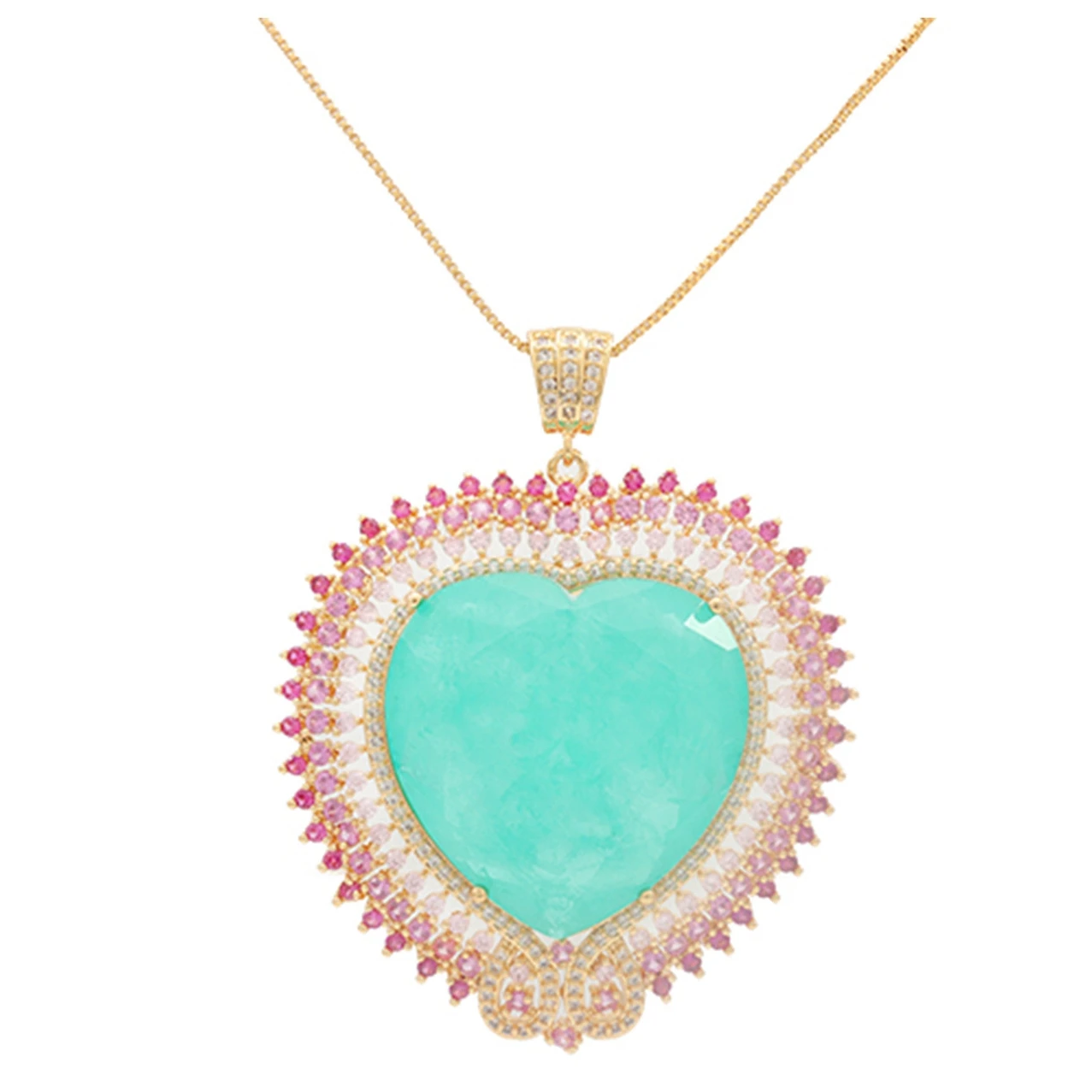 

South America Style Huge Paraiba Tourmaline Blue Morganite Pink Rose Red Stone Heart Shaped Necklaces Women Gold Plated Jerwelry