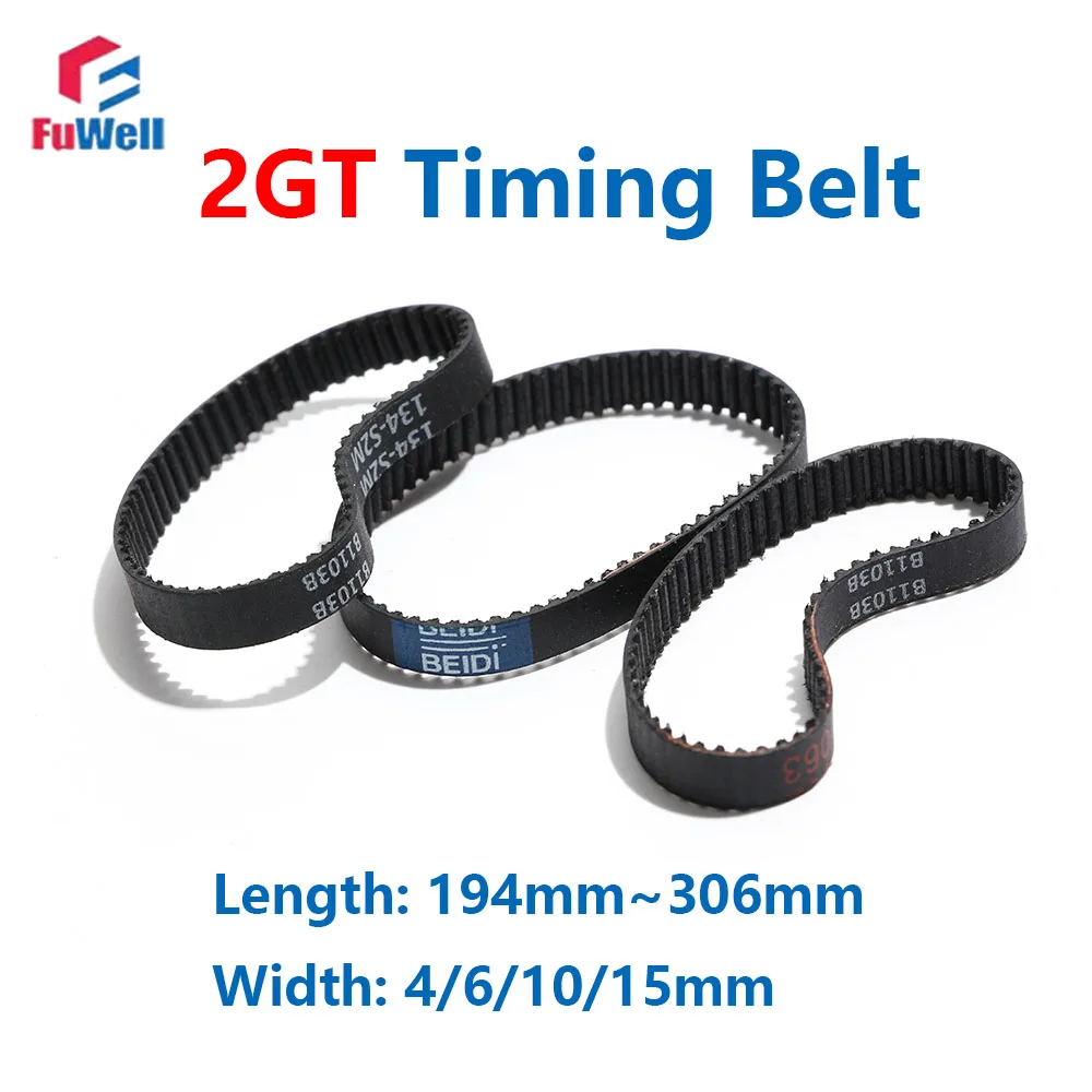FuWell 2GT Closed Loop Rubber Timing Belt Width 4/6/10/15mm GT2 Synchronous Belt Length 194mm~306mm for 3D Printers Parts