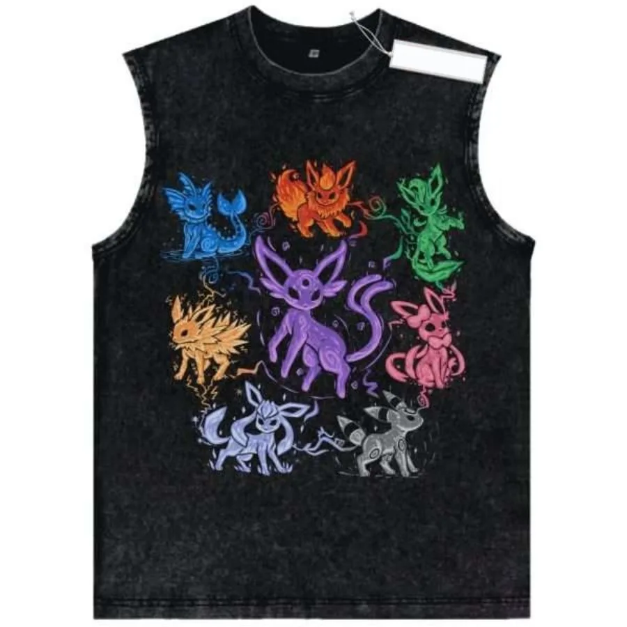 Vintage Washed Pokemon Character Tank Top Men Women Retro Fashion Print Sleeveless Vest Streetwear Lightweight Loose Summer Tops view 2