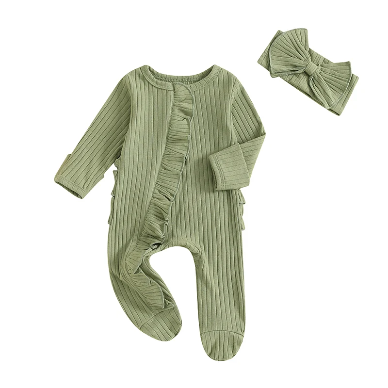 Newborn Baby Girl Fall Winter Outfits Clothes Knit Jumpsuit Ruffle Romper Newborn Coming Home Outfit for Baby Girl