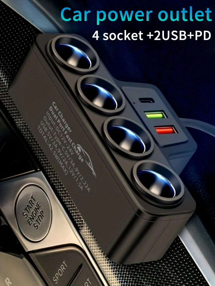 4-in-1 Auto-Zigarettenanzünder 12V/24V Zigarettenanzünder-Adapter USB QC3.0 PD3.1A Anschluss USB-Port-Verteiler für Auto – Detail 6