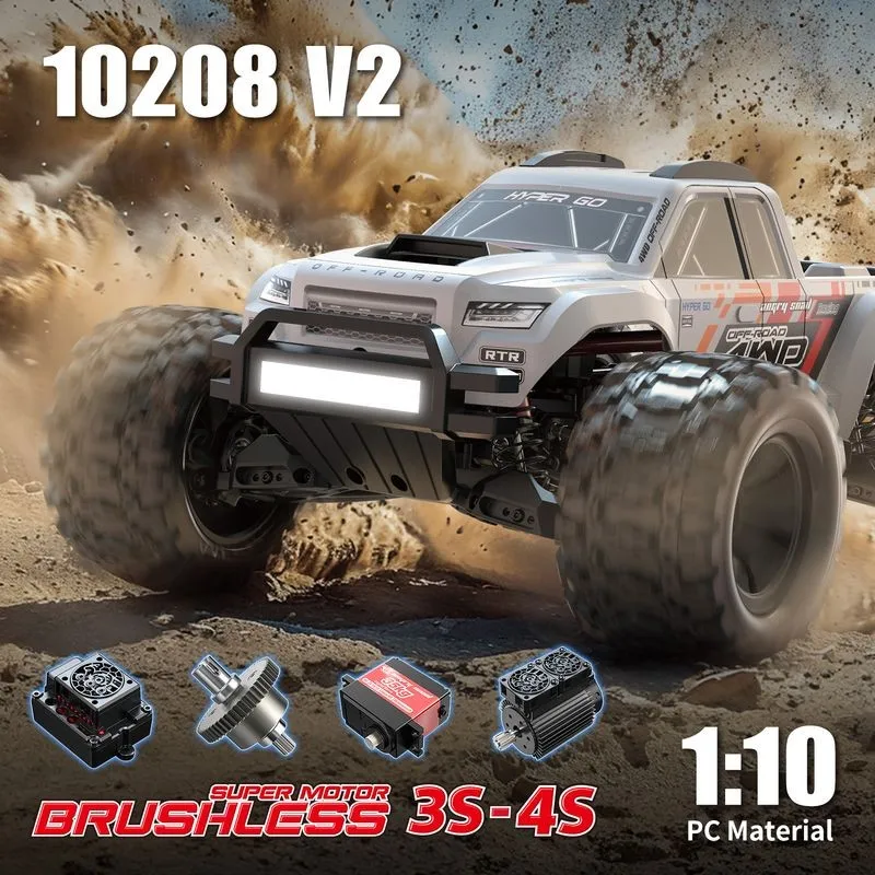 MJX New 10208 V2 Upgraded Version Brushless 4wd Small Monster 1/10 High Speed RC All Metal Remote Control Off Road Vehicle