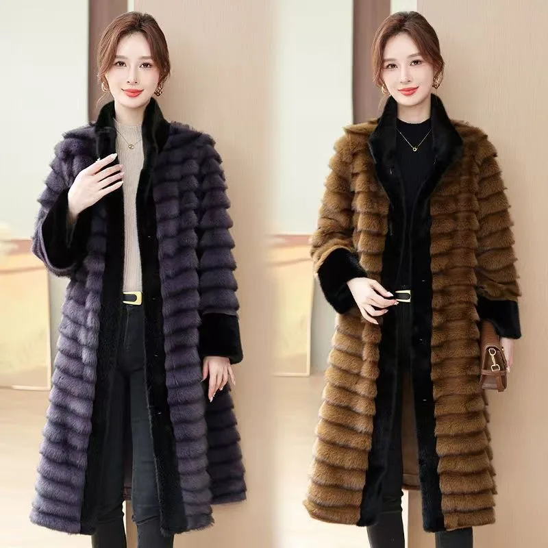 2025 Winter Women Furcoat New Gold Mink Fur Long Coat High End Warm Fashion Coat Thickened Clothing