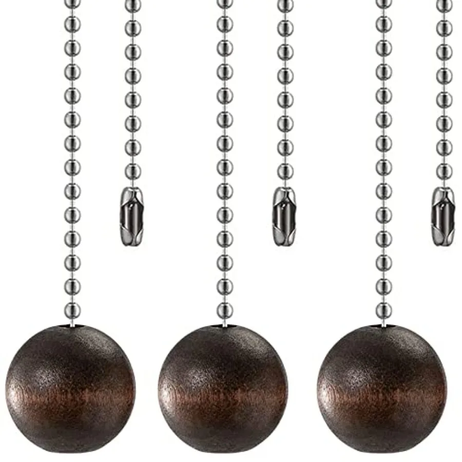 

Ceiling Fan Pull Chain Decorative Walnut Wooden Ball Extension 39 Inch Set for Light Lamp Fan Chain 3 Pcs Nickel