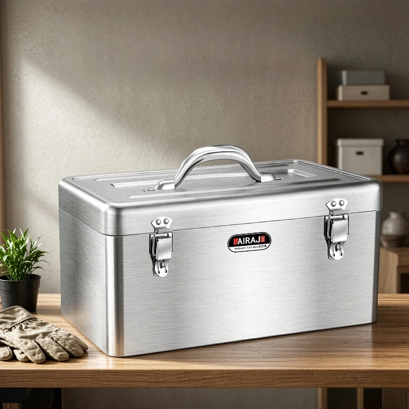 Stainless Steel Tool Box, Extra-Large Portable Metal Storage Case with Carry Handle and Thick Rust-Resistant Walls for Tools