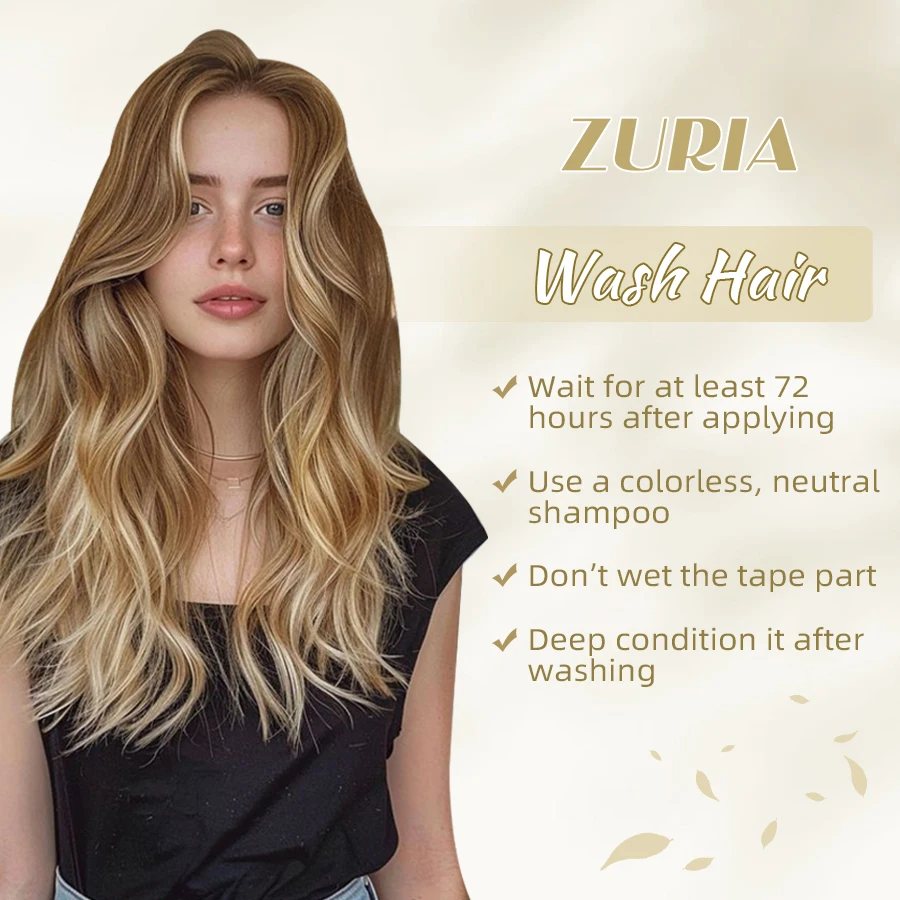 ZURIA-Extensions de Cheveux Humains, Mini Bande Adhésive, Balayage Blond, Trame de Peau Invisible, Cheveux Non-Remy, 8/16 Pièces