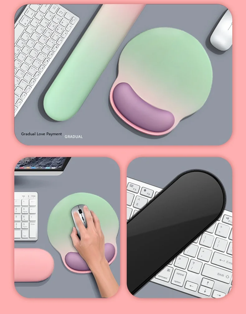 Farbverlauf-Silikon-Handgelenkauflage-Mauspad 6 Farben Büro-Gaming Ergonomische Rutschfeste Schreibtischunterlage Weich – Detail 6