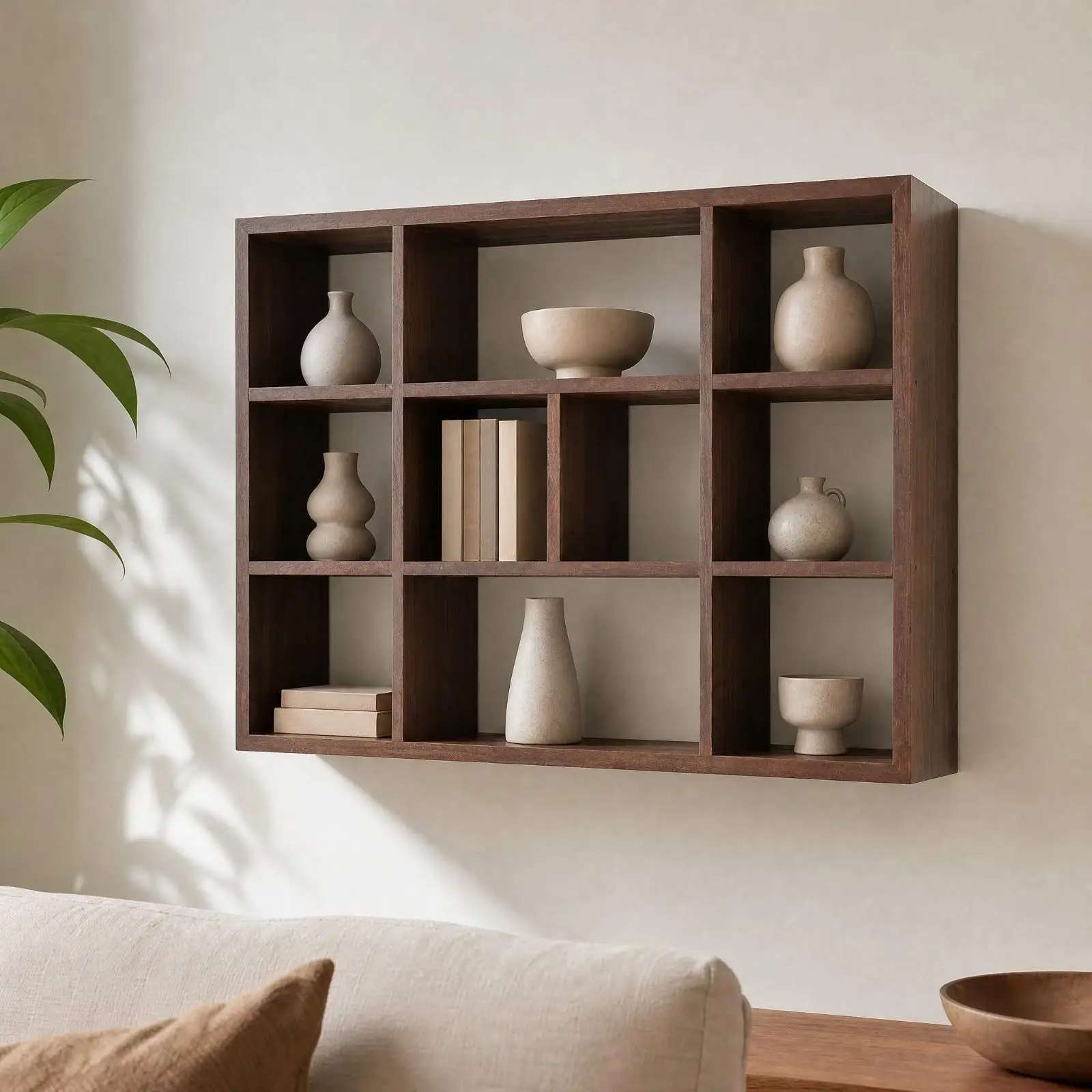 Solid Wood Wall Storage Shelf with Open Display Shelves for Living Room Bedroom Organizer