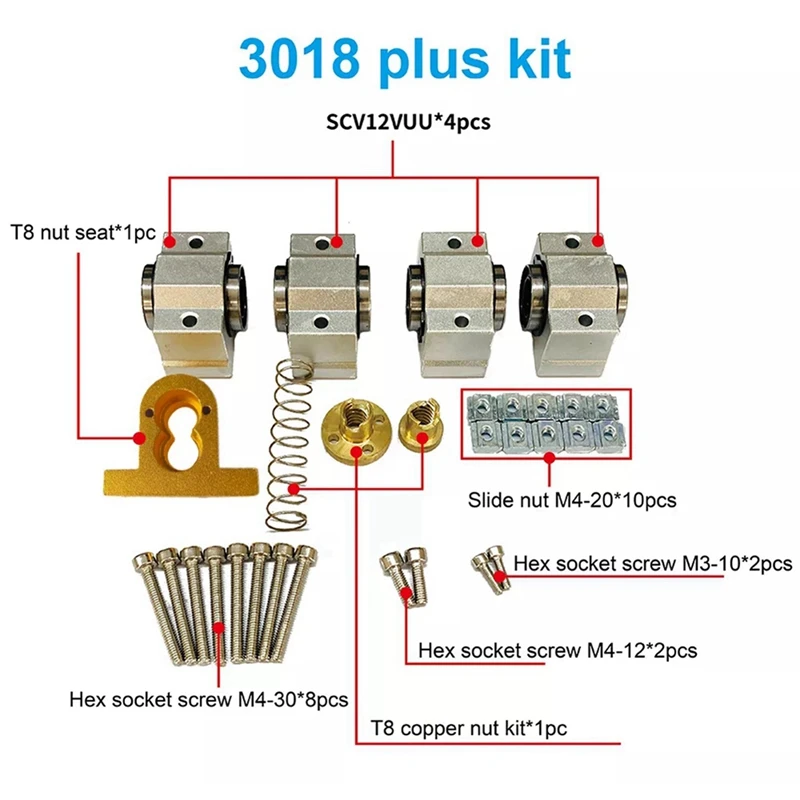 ABRU-2Set CNC 3018 Pro SCV10VUU Bearing 12Mm 10Mm For CNC3018 T8 Screw Lead 4Mm Diameter 12Mm For CNC Machine Xaxis Update