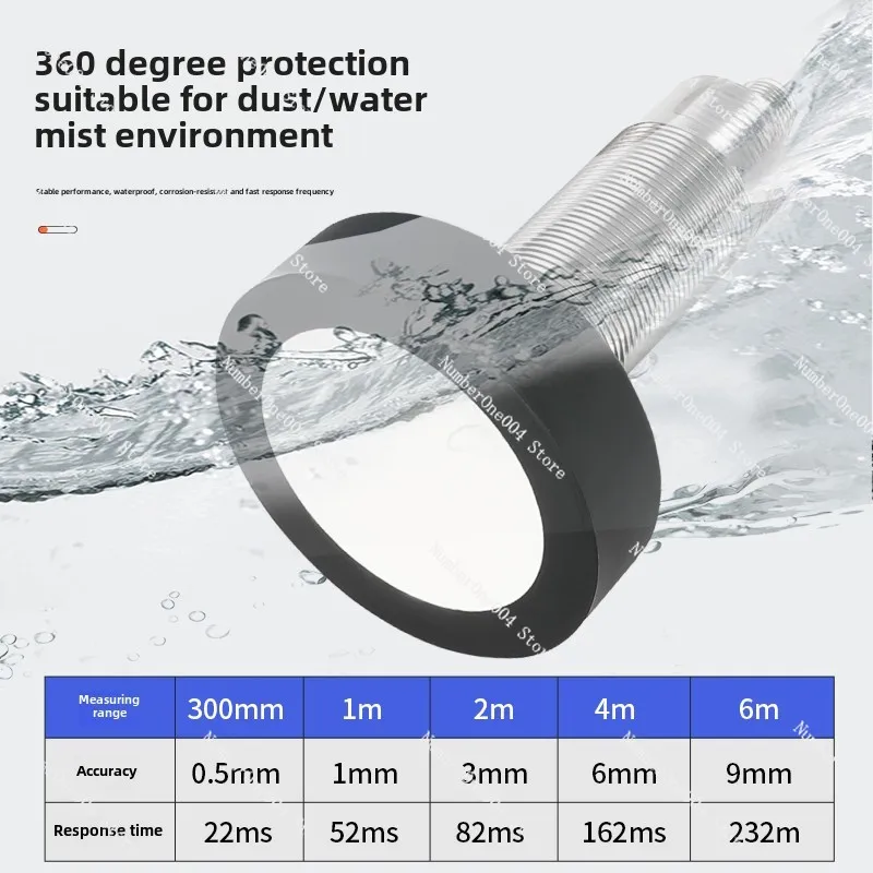 Applicable to 6-Meter range high-precision ultrasonic ranging sensor NPN/PNP/0-10V/4-20mA/RS485