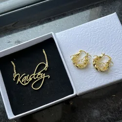 DUOYING Custom Name Jewelry Set Persaonlized Script Letter Necklace Stainless Steel 18mm Name Earrings For Kids 2Pcs