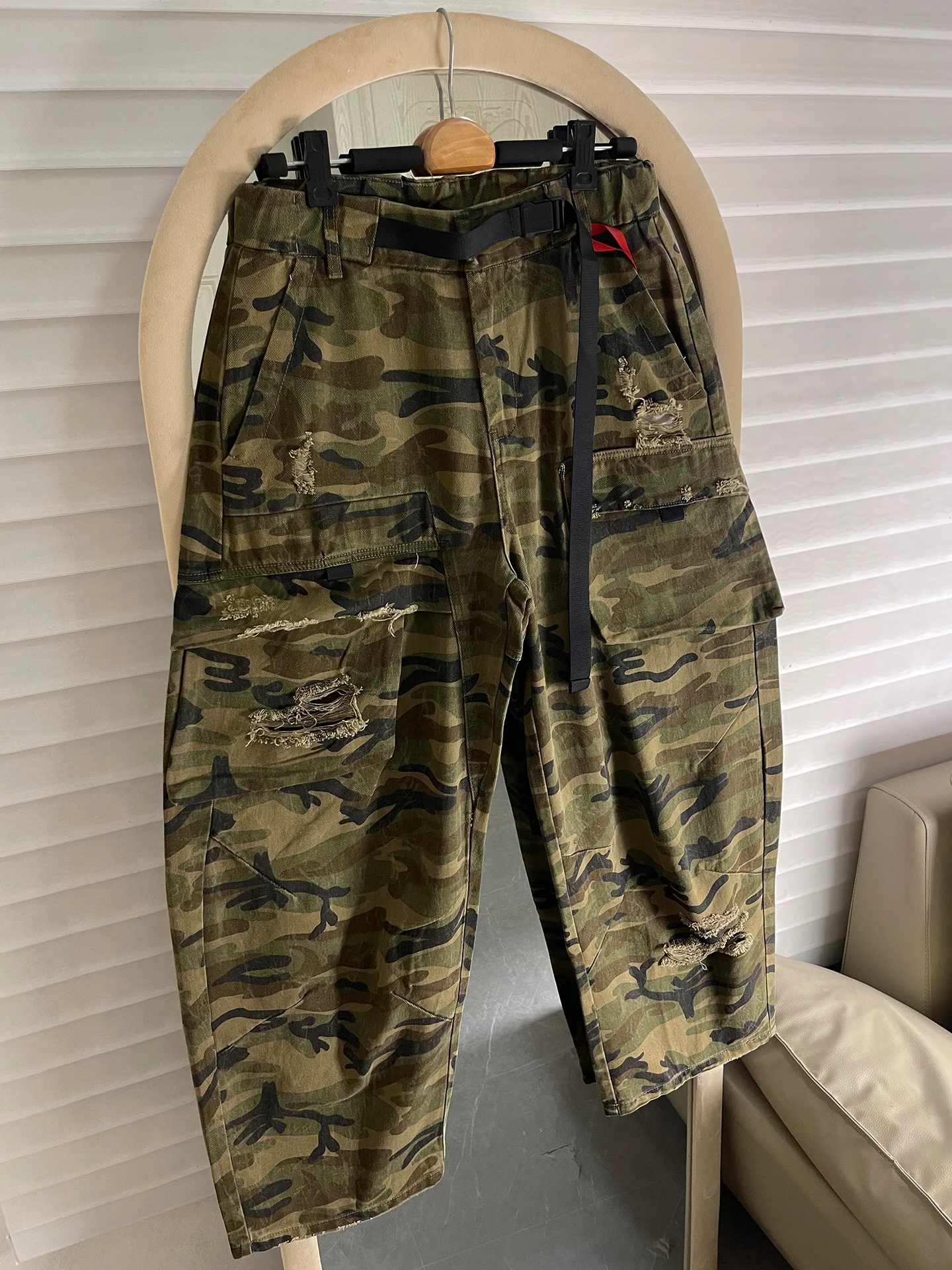 

Parisian Sle Camouflage Workwear Pants Men's Loose Straight Leg Wide Leg Jeans Multi ket Trendy American Brand