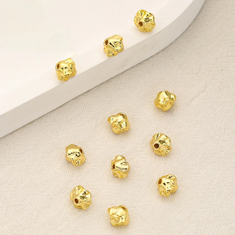 10pcs Spacer Beads Brass Wrinkle  Surface Silver Gold Color Plated Diy Bracelet Necklace Findings Handmade Jewelry Making