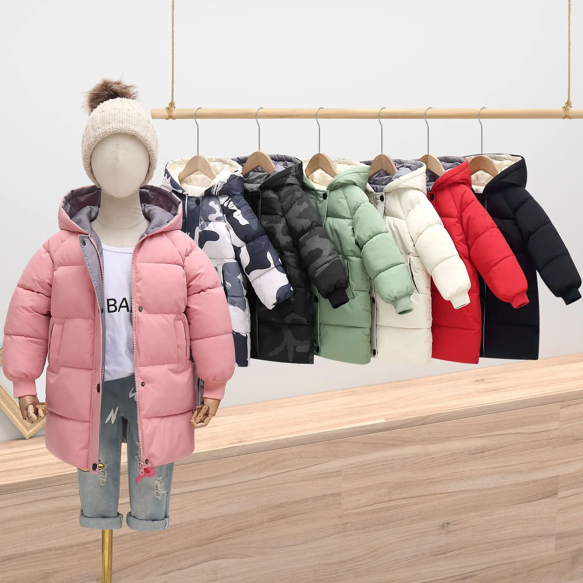 2024 new children's down padded jacket boys long girls winter Korean version padded baby thicker clothes