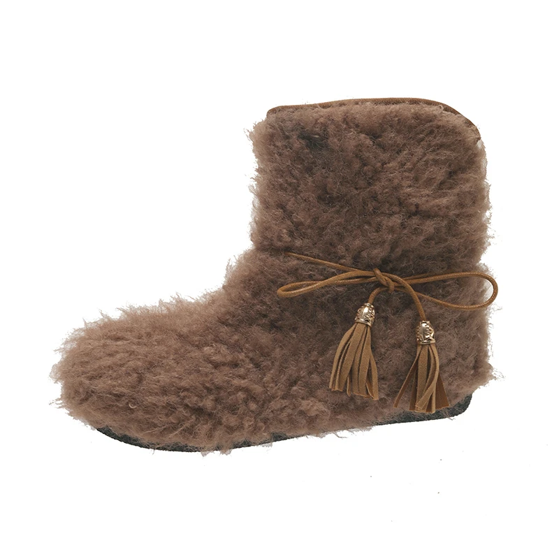 2026 botas de nieve planas peludas para mujer, zapatos de felpa con punta redonda para mujer, calzado gótico de moda para otoño e invierno, botines novedosos en oferta 40