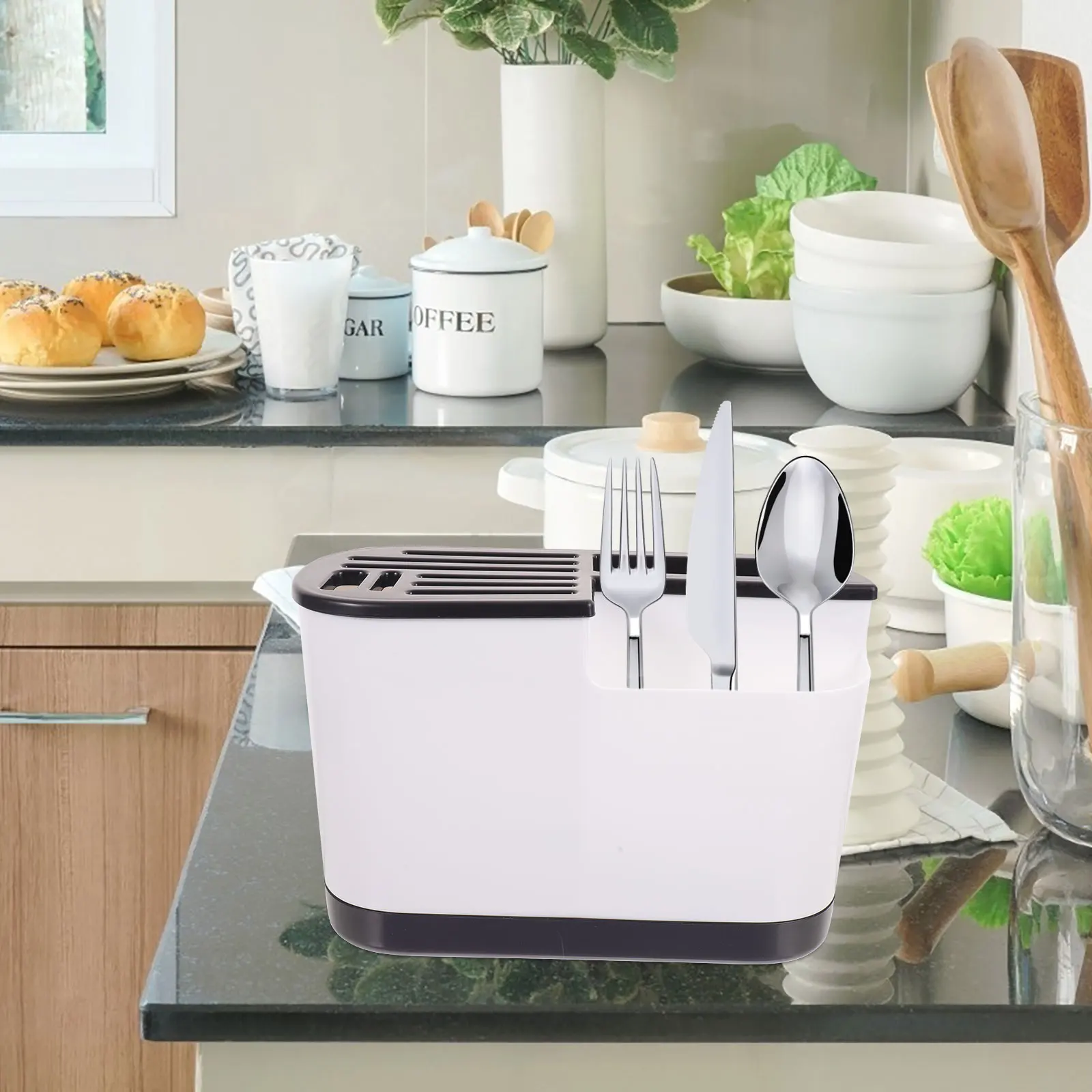 

Компактный держатель, ящик для хранения, органайзер на столешнице, компактный для кухонных инструментов, столовых приборов, столового серебра, материал PP, легко для квартиры