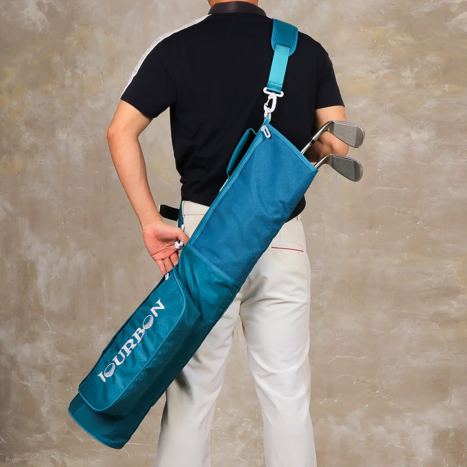 Tourbon Nylon Golf Clubs Carry Bag Lightweight Foldable Sunday Golf Bag with Shoulder Strap Waterproof Sunday Bag Blue