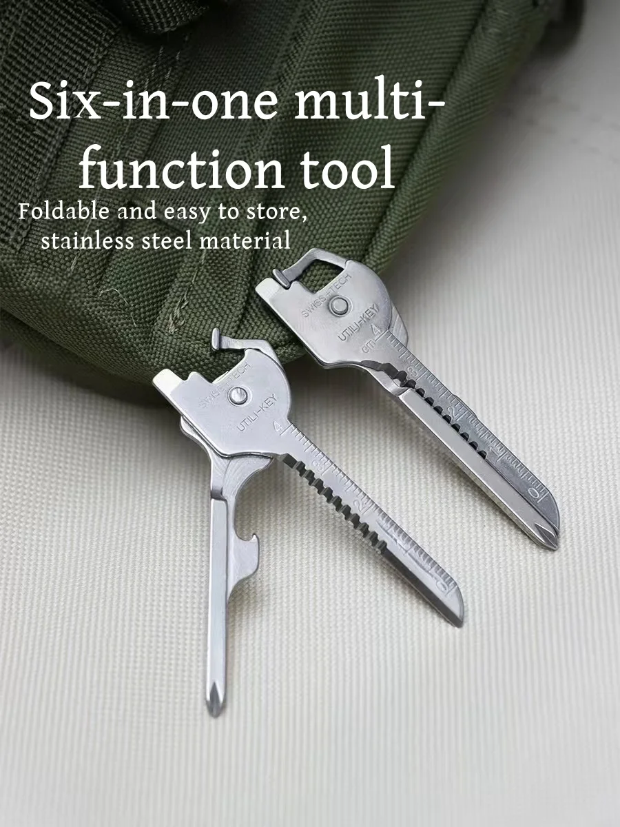 Multi Function Folding Tool Keychain Opener Screwdriver EDC 6 In 1 Utility Outdoor Survival Rescue Pocket Plier KeyRing