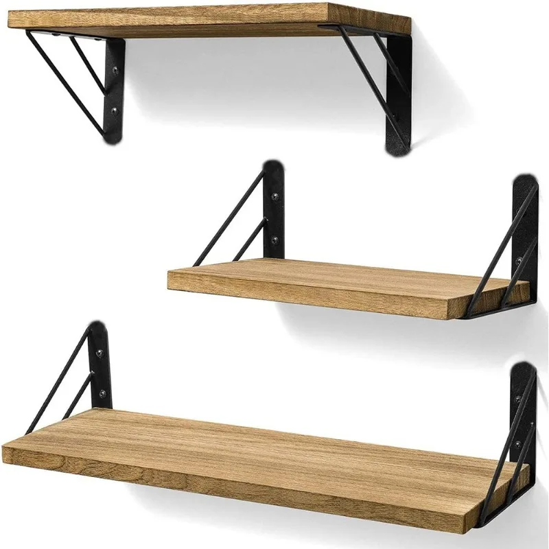 

Wall Mounted Floating Shelf with Triangle Iron Bracket Heavy Duty Wall Board Holder for Bedroom Living Room Storage