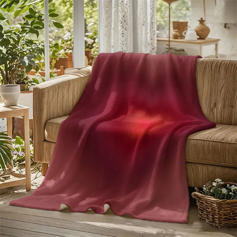 Glowing Heart Burgundy Flannel Blanket Perfect for Sofa Office Bed Travel Sleep Read Relax Camping Four Season Use