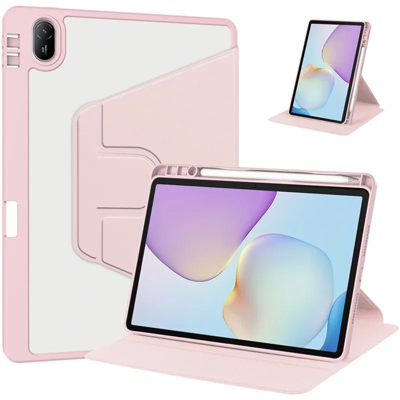 

For New Huawei Matepad 11 5 2025 TXZ-W09 Case with Pencil Holder 360 Rotating PU Leather Acrylic Clear Hard Stand Cover