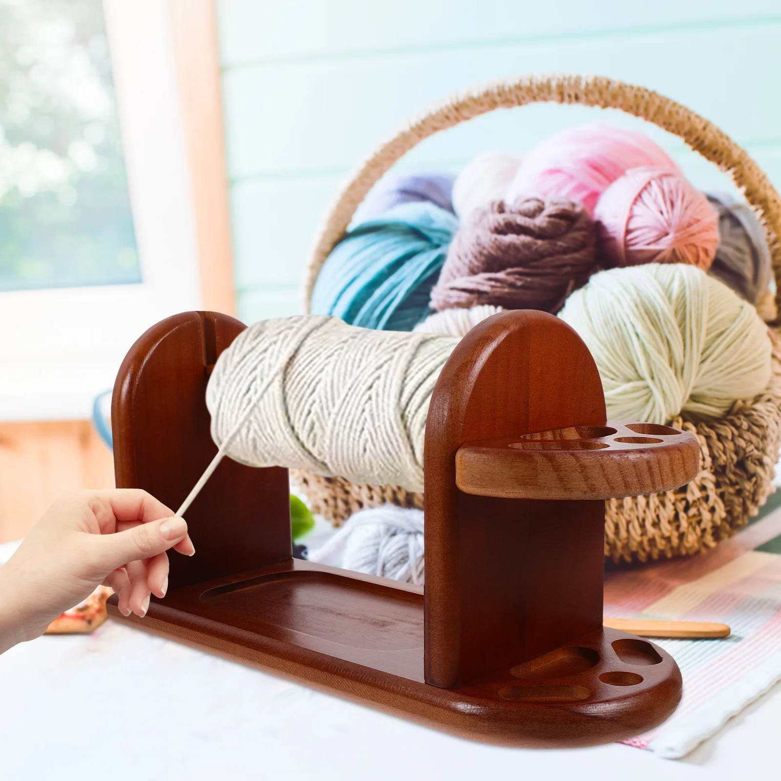 

Yarn Holder Wooden Durable Spool Stand Stable Base Knitting Organizer for Crochet Embroidery Yarn Holder for Crocheting