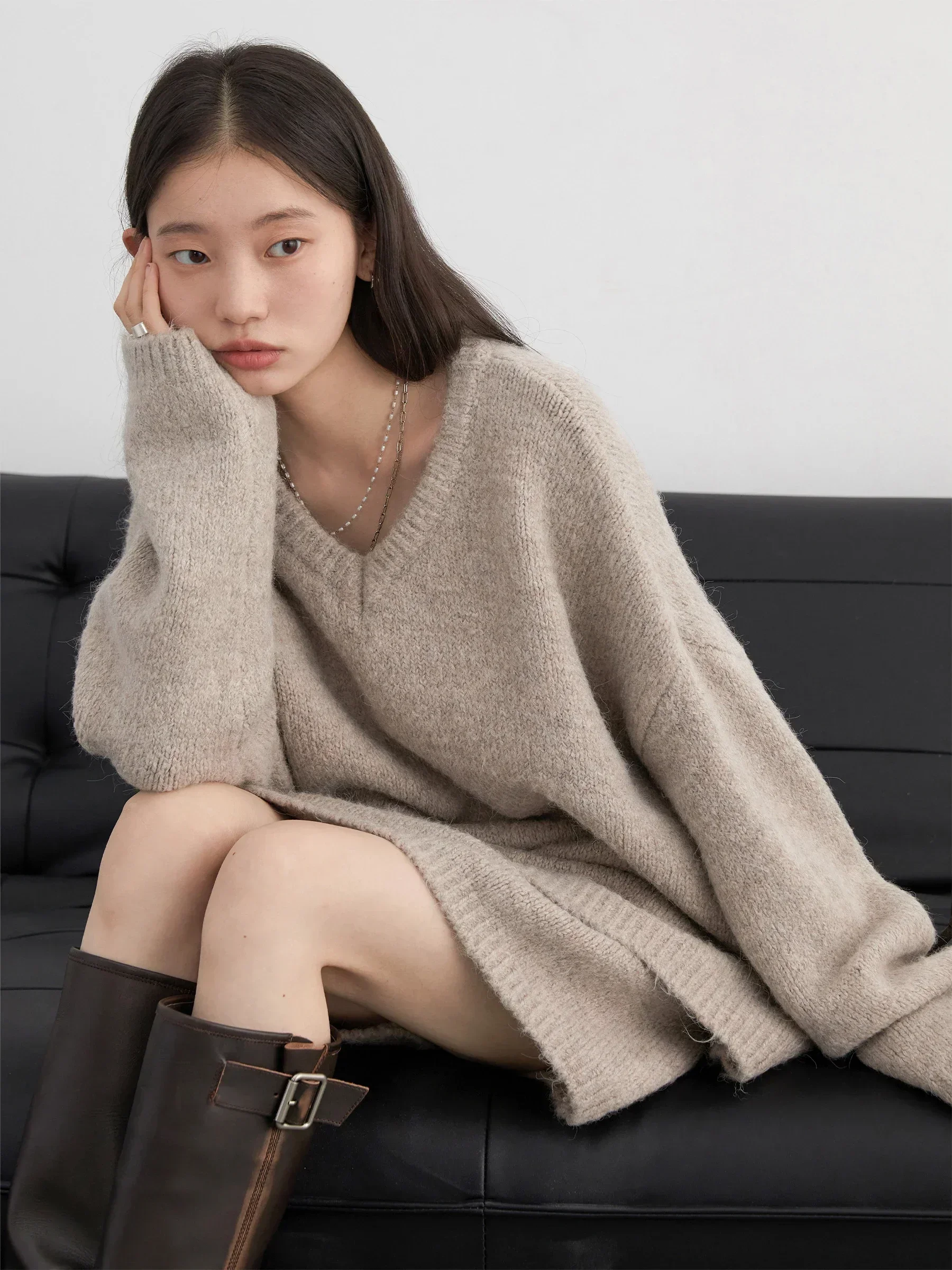 CHIC VEN Fashion Women Skirt Set Pullover Loose New Mini V-neck Solid Sweater Straight Leg Skirts Spring Autumn 2024