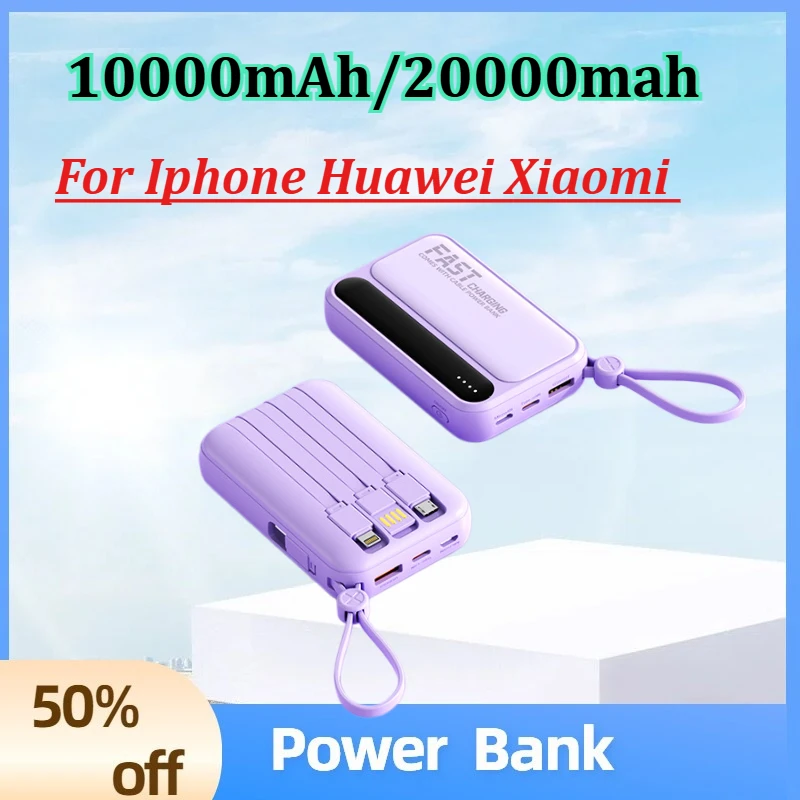 

Power Bank 10000mAh/20000mah Large Capacity Built in Cables Intelligent Digital Display Light Portable Battery for Iphone Huawei