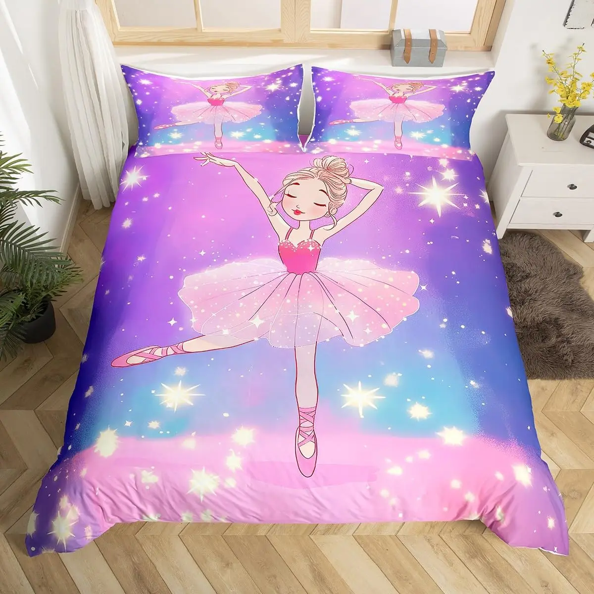 Cute Cartoon Ballet Dancing Girl Duvet Cover Set Princess Style Twin Double Queen Size Bedding Set Ballerina Comforter Cover