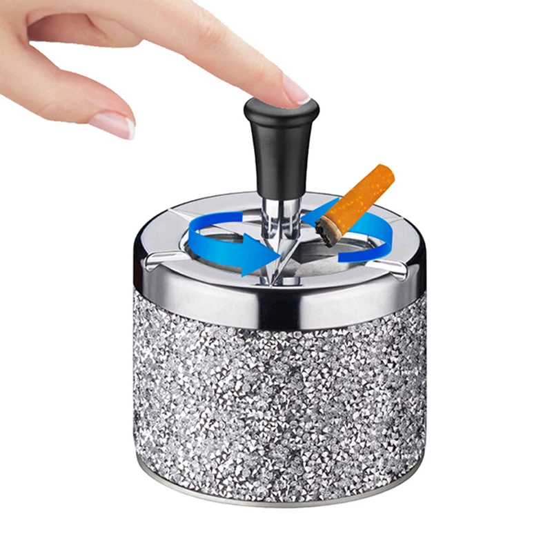 

Push Down Ashtray Windproof Spinning Ashtray Metal Self-Cleaning Ashtrays Desktop Ashtrays for Cigarette Smoking