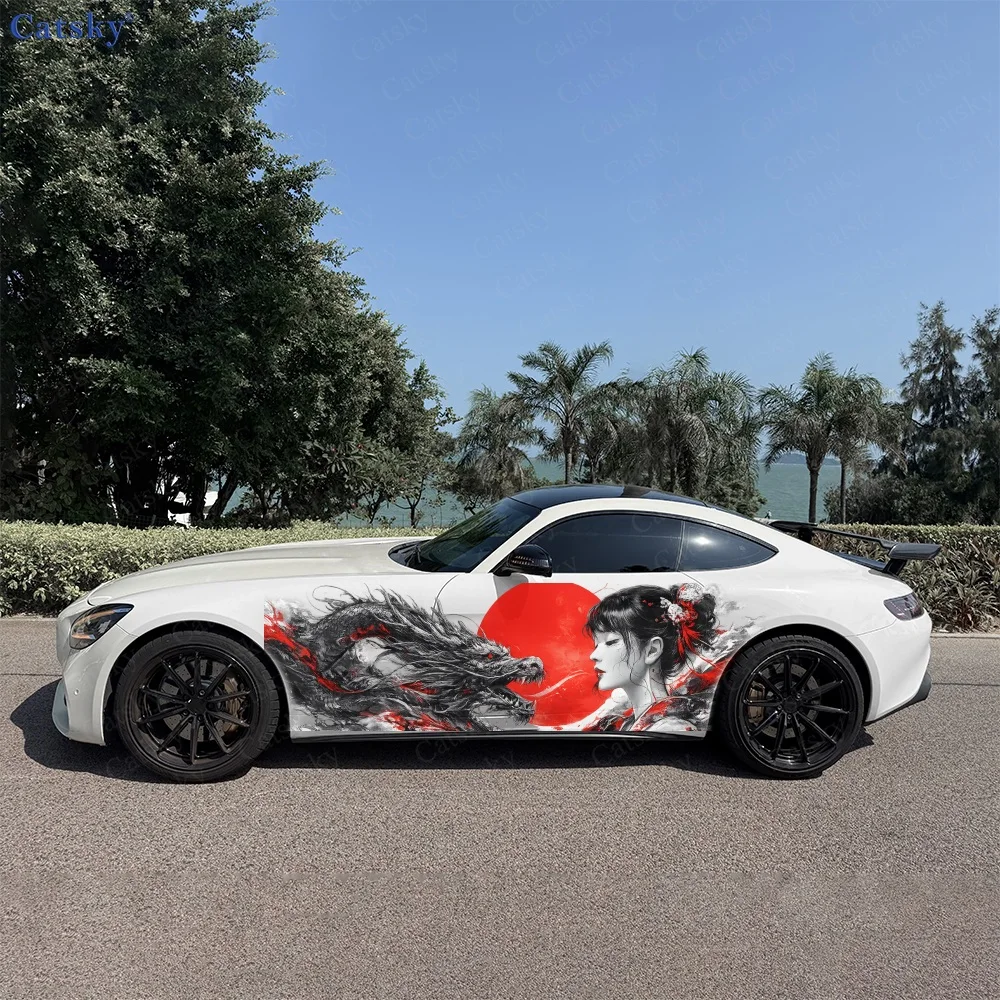 2Pcs Dragon and Geisha Car Body Side Stickers, Automotive Door Side Graphics for Cars, Car Decoration Accessory