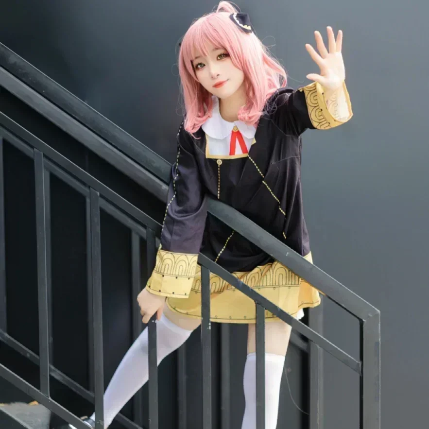 

Anya Forger Cosplay Costume Anime Spy Family Toddler Childrens Clothing Anya Cospla Kawaii Black Dress Party Wig Halloween Women