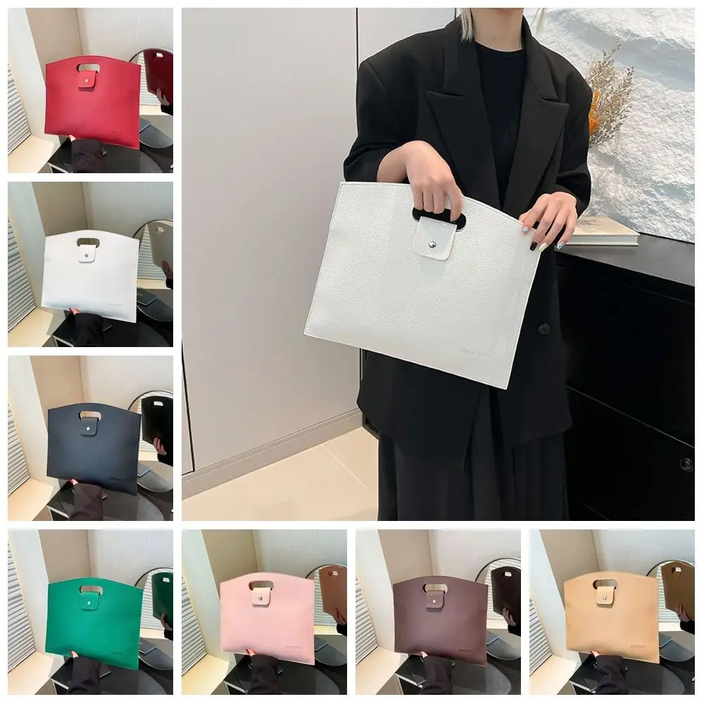 Fashionable PU Office Document Tote Bag Large Capacity Laptop Bag Computer Bag Solid Color Handbag File Bag Women