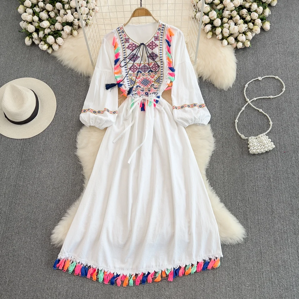 Elegant Bohemian Retro Ethnic - Linen Dress Wrap ulasan dan harga