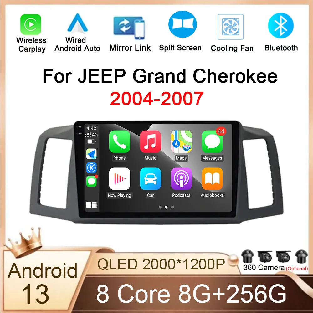 

Carplay Smart Stereo Android 13 For JEEP Grand Cherokee 2004-2007 Auto 360 Radio Core System Multimedia System Blutooth